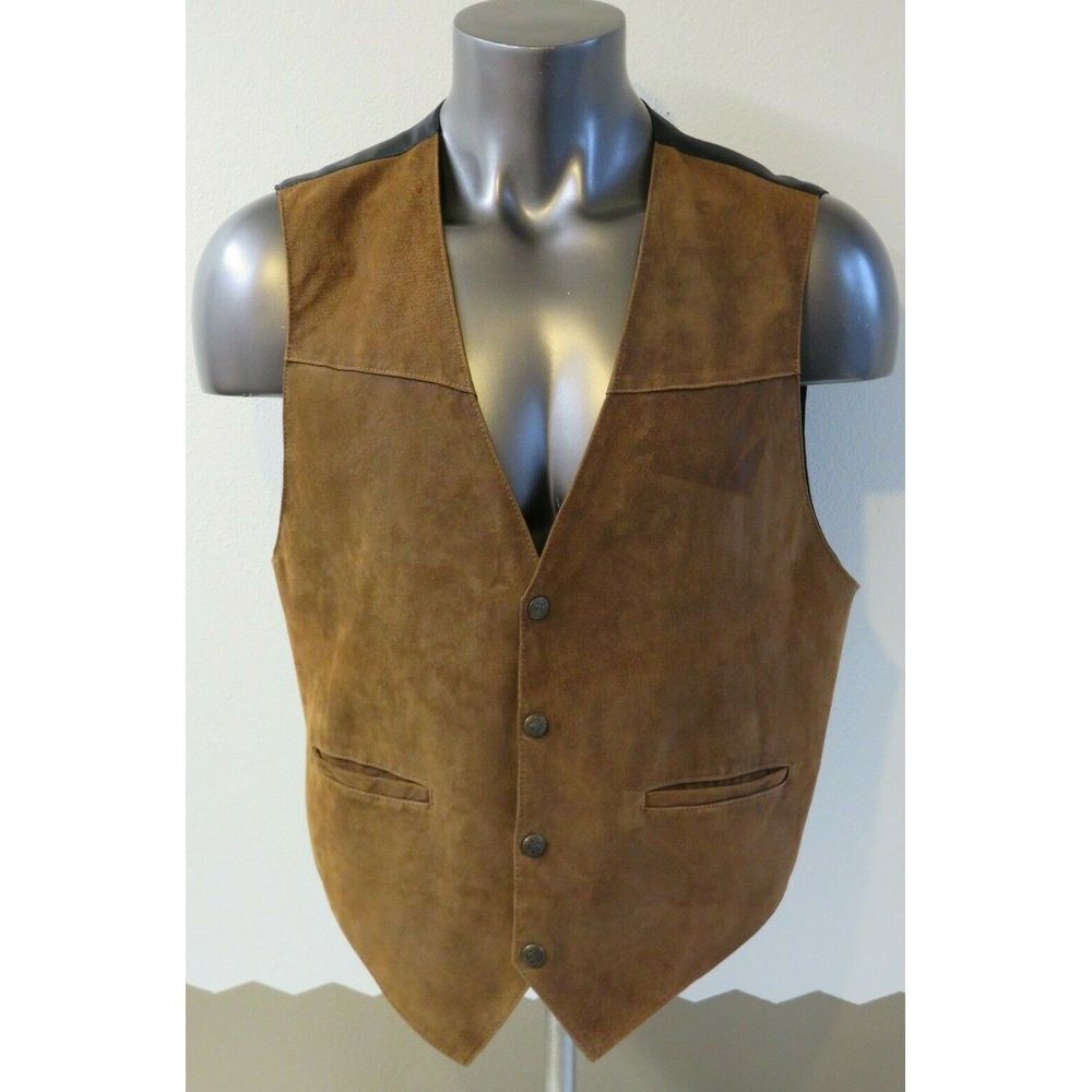 Mens SCULLY Western‎ Brown Leather Formal Vest Size XL 4 Button Oklahoma Seal